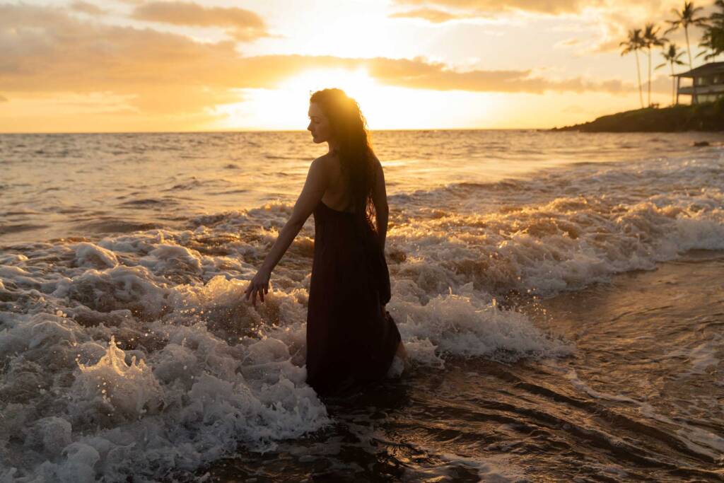 sunset maui photo of girl solo traveler